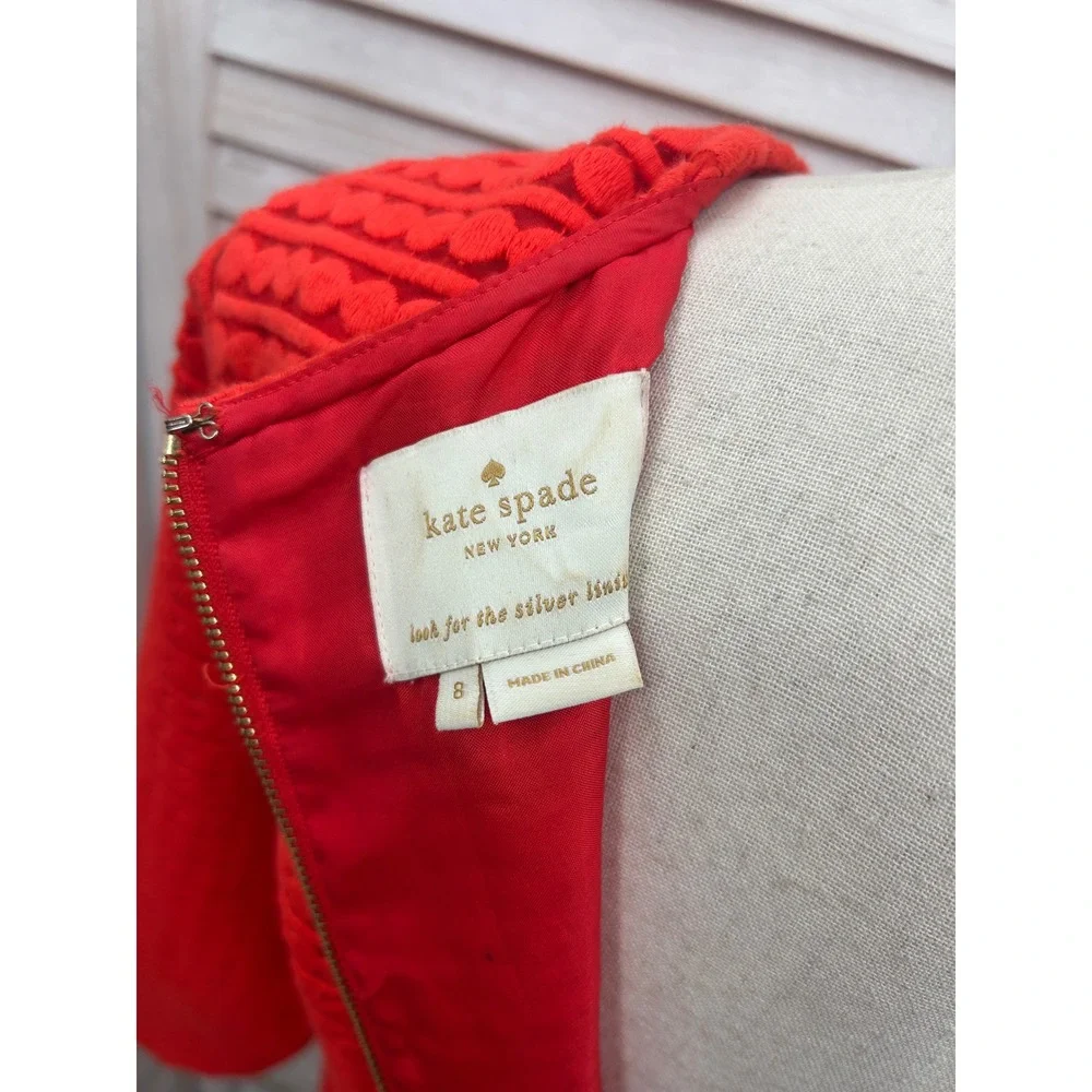Kate Spade Shift Dress 8 Orange Textured Eyelet Mod Preppy Workwear